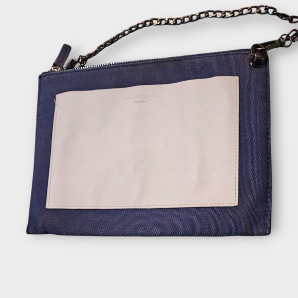 Balenciaga Paris Parfums Denim & White Leather Zip Pouch Converted Crossbody Bag - Picture 2 of 6